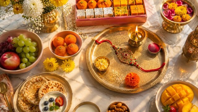 Raksha Bandhan Celebration with Rakhi Thali and Indian Sweets