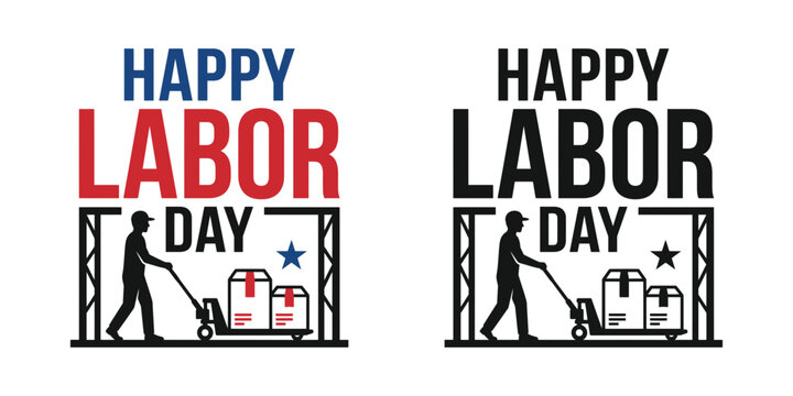 Happy labor day illustration featuring a worker moving boxes to celebrate the american holiday tradition