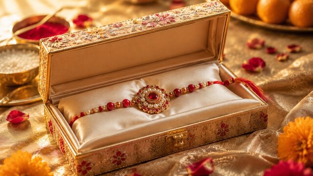 Elegant Rakhi in Decorative Gift Box for Raksha Bandhan
