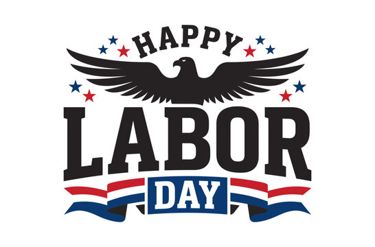 Happy labor day patriotic illustration with american eagle stars and stripes banner