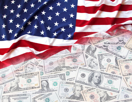 USA finance flag and cash
