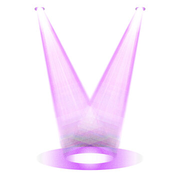 Bright pink spotlights shining isolated on transparent background