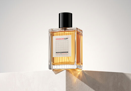 Perfume Bottle  on Architectural Stand Label Mockup