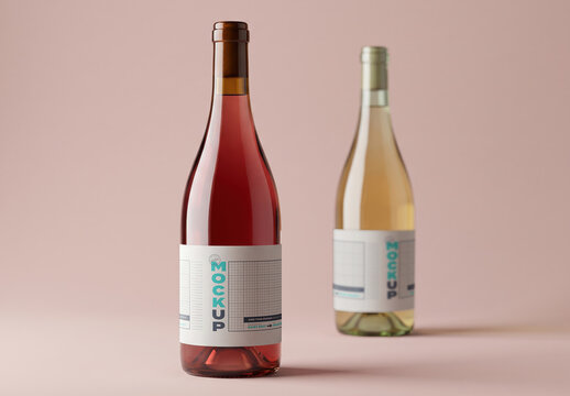 Red and White Natural Wine Bottles Labels Mockup