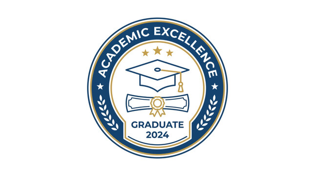 Academic Excellence Graduate 2024 Emblem with Graduation Cap and Diploma