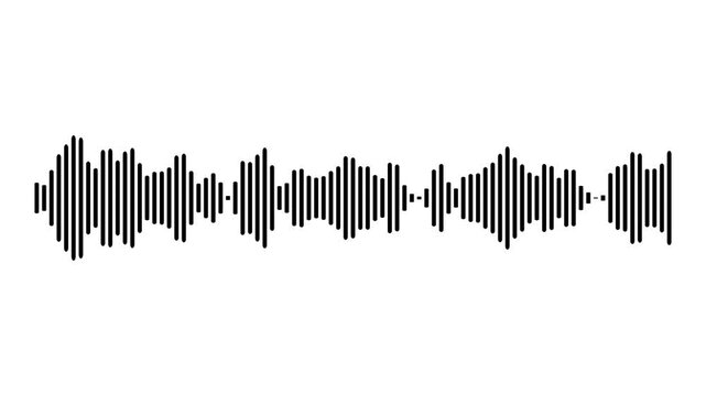 Black sound wave equalizer displaying audio frequency levels for music and podcasting with background