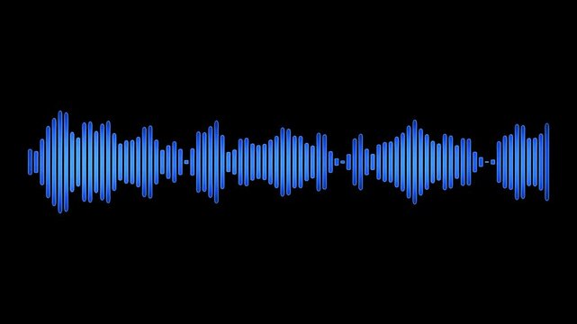 Neon blue sound wave equalizer displaying audio frequency levels for music and podcasting