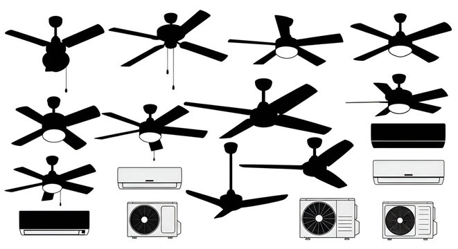 Ceiling Fans and Split Air Conditioner Units Silhouette Collection