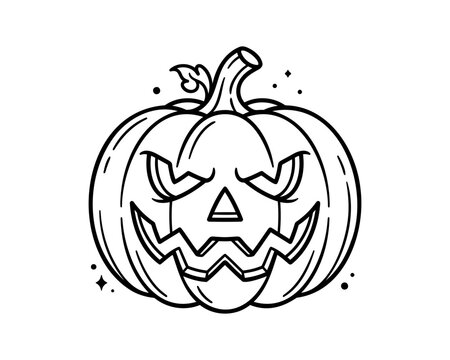 Simple halloween jack o lantern pumpkin with carved face and green stem