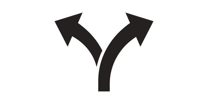 Bifurcated arrow symbol pointing in two directions for navigation and choice concepts.