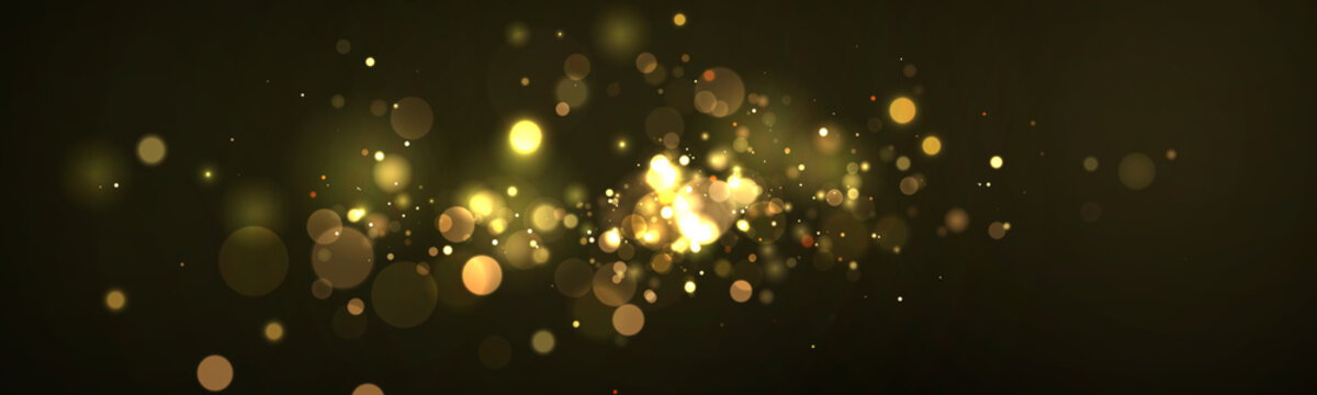 Cluster of soft golden bokeh lights scattered on a dark background creating a warm glowing effect on transparent background