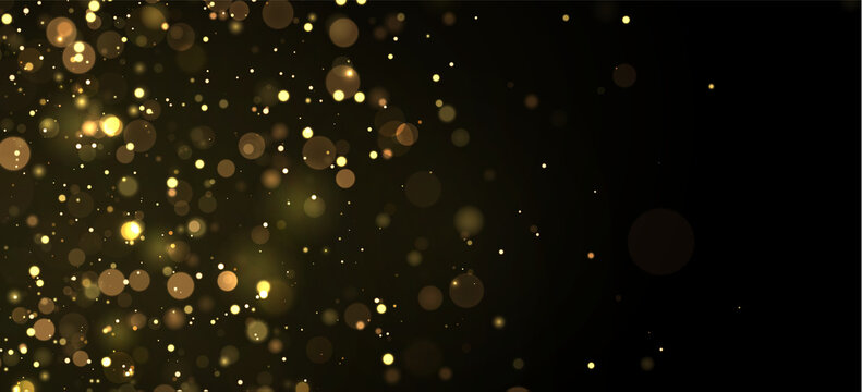 Softly glowing golden bokeh lights scattered against a dark background with varying sizes and subtle diffusion on transparent background