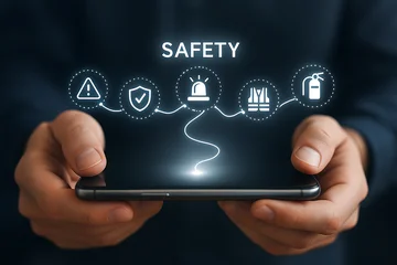 Safety Icons Displayed On Smartphone Screen Illuminated Blue Light alert © 121icons