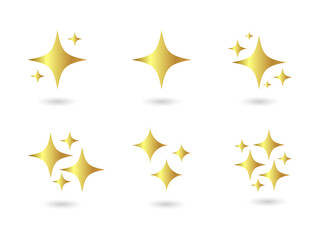 Golden starburst icons for luxury design and magic effects on transparent background © Eunos