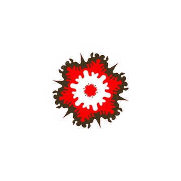 Vibrant red and brown floral splash mandala rosette emblem isolated on transparent background PNG for logo badge and graphic element