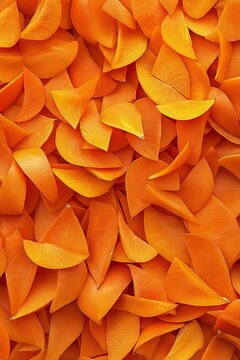 Fresh Sliced Persimmon Fruit Slices Arranged in a Bright Orange Culinary Flatlay Food Background