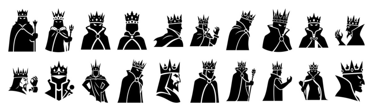 Halloween evil king vector icon set and silhouette bundle isolated on transparent background