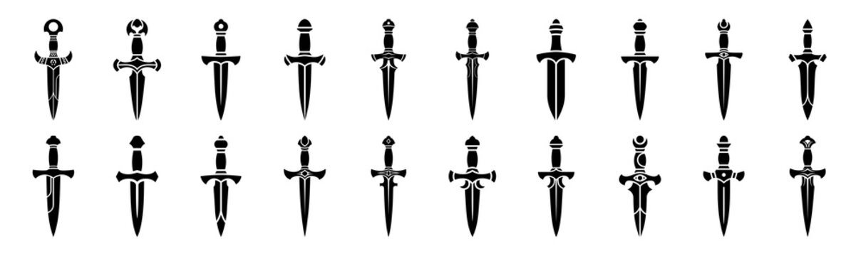Halloween ritual dagger vector icon set and silhouette bundle isolated on transparent background