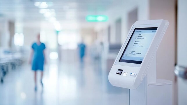 Digital Healthcare Kiosk For Patient Self Registration Hospit Alternate Connected Support Perspective, medical technology service, AI diagnostic solutions, connected healthcare support