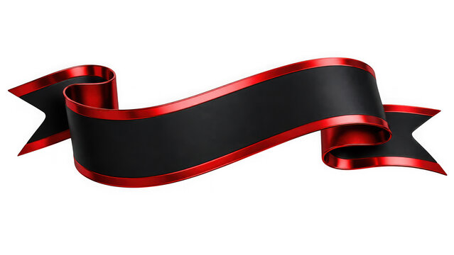 Black and red ribbon banner isolated on transparent background