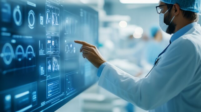 Medical Consultant Presenting Hospital Digital Tra Diagnostic Service Wide View, medical technology service, AI diagnostic solutions, connected healthcare support