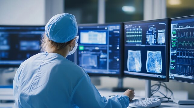 Medical Engineer Inspecting Advanced Diagnostic Systems Copy Healthcare Maintenance Display, medical technology service, AI diagnostic solutions, connected healthcare support