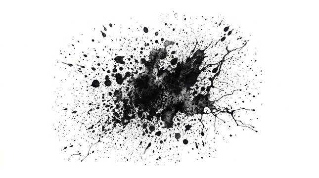 Black ink splatter, isolated watercolor stain on white background