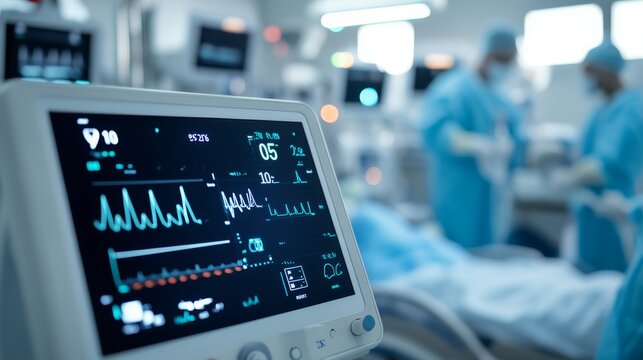 Powered Patient Monitoring Intensive Care Healthcar Clinical Integration System Scene, medical technology service, AI diagnostic solutions, connected healthcare support
