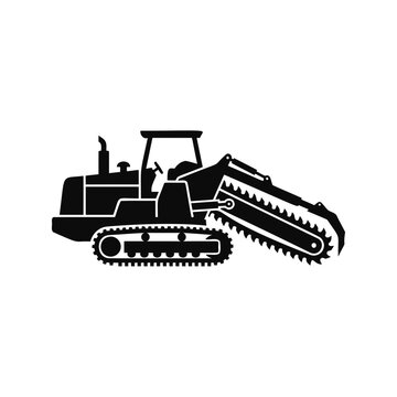 Industrial trencher machine silhouette with saw attachment on tracks