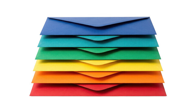 Stack of colorful envelopes isolated on transparent background