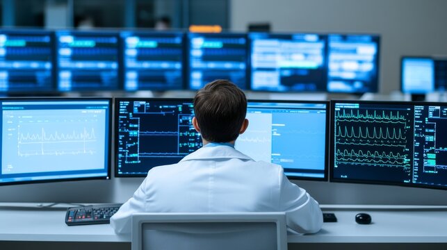 Smart Hospital Control Center With Digital Patient Monitoring Healthcare Maintenance Display, medical technology service, AI diagnostic solutions, connected healthcare support