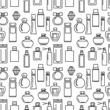 Minimalist Black and White Perfume Pattern Vector Abstract Cosmetic Bottle Background
