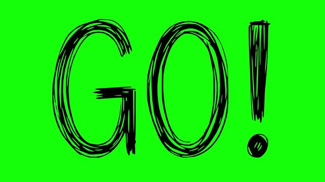 hand drawn black fill go text animation featuring a line boil effect and dynamic green chroma key background for easy video editing