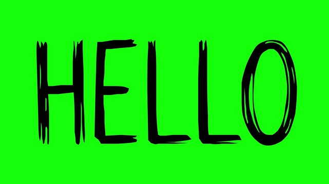 hand drawn hello text animation with line boil effect on green screen chroma key background. Perfect for motion graphics, social media intros, and creative projects