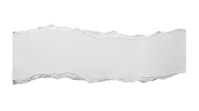 Horizontal strip of white paper with torn, jagged, rough edges ripped
