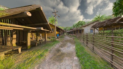島の集落　3DCGレンダリング © tsuneomp