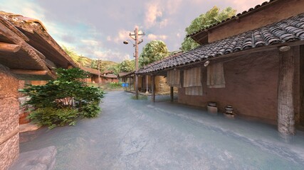 島の集落　3DCGレンダリング © tsuneomp