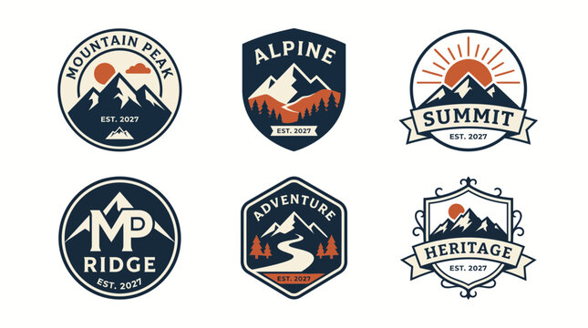 Rustic Mountain Collection presents six refined logo design vector concepts with rugged mountain character, rustic elegance, vintage charm, and timeless outdoor craftsmanship.