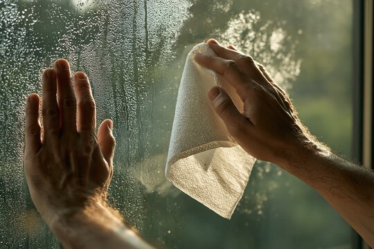 Hand Wiping Condensation from Window Pane