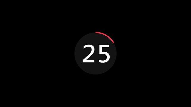 30 to 0 seconds countdown timer animation. 30 seconds circle Countdown timer from 30 to 0 animation on Black background. 30 seconds Digital Countdown Timer Animation. 4k motion video.