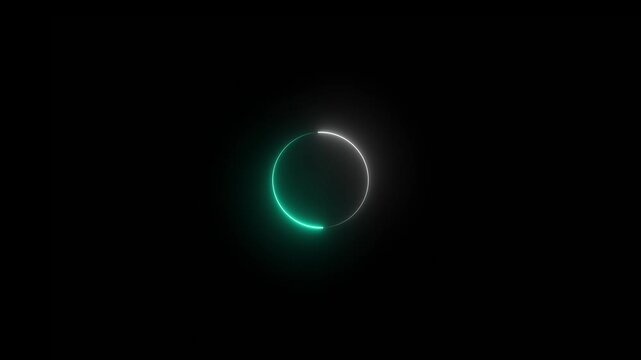 Round circle picture frame with two tone neon color shade motion graphic on isolated black background. 