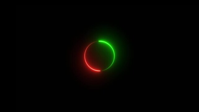 Round circle picture frame with two tone neon color shade motion graphic on isolated black background. 