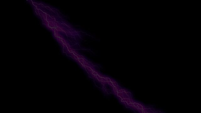 Neon Lightning Flash Energy Effect Animation. Blue lightning strikes over black background with Alpha channel. A visual element for electrical storm, Lightning bolt animation