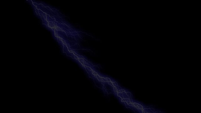 Neon Lightning Flash Energy Effect Animation. Blue lightning strikes over black background with Alpha channel. A visual element for electrical storm, Lightning bolt animation