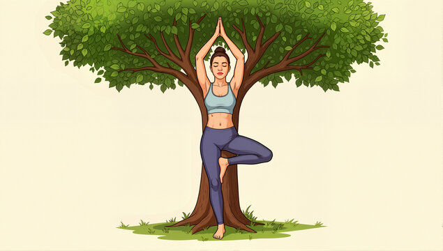 woman in tree pose yoga illustration
