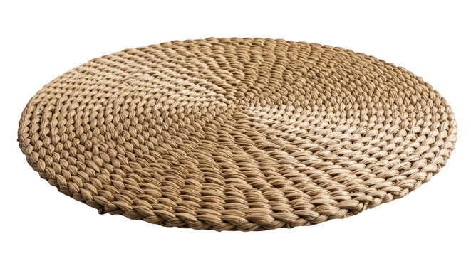 Round woven straw mat isolated on white background