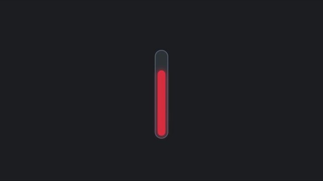 Minimalist vertical red loading progress bar animation on dark 4k background, status