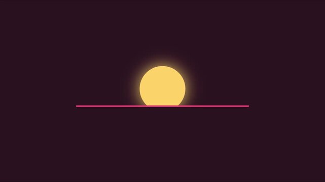 Minimalist sunset animation with glowing yellow sun and pink horizon line 4k motion glowing