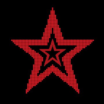 Shiny red crystal star hotfix rhinestone transfer design motif. Red rhinestone star graphic vector isolated on black background