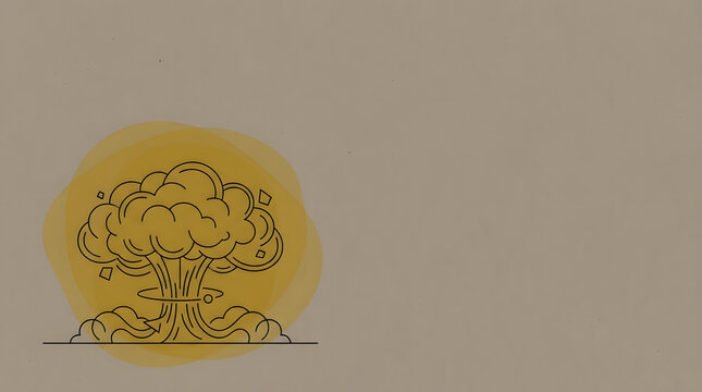 Minimalist mushroom cloud illustration on tan background
